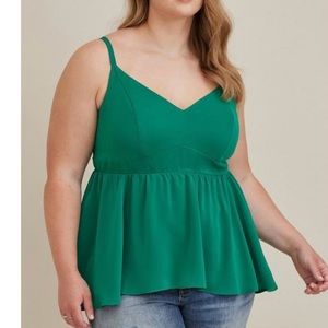 Torrid Green Peplum Studio Crepe de Chine‎ Sleeveless Babydoll Top 3X
